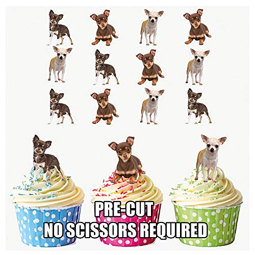 AK Giftshop, essbare Kuchendekorationen für Kuche, Cupcakes und Torten, vorgeschnitten, mit niedlichem Chihuahua-Motiv, 12 Stück von AKGifts