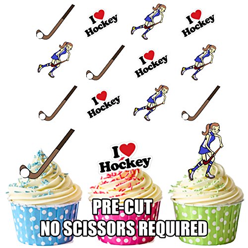 vorgeschnittenen I Love Field Hockey Mädchen Mix – Essbare Cupcake Topper/Kuchen Dekorationen (12 Stück) von AKGifts