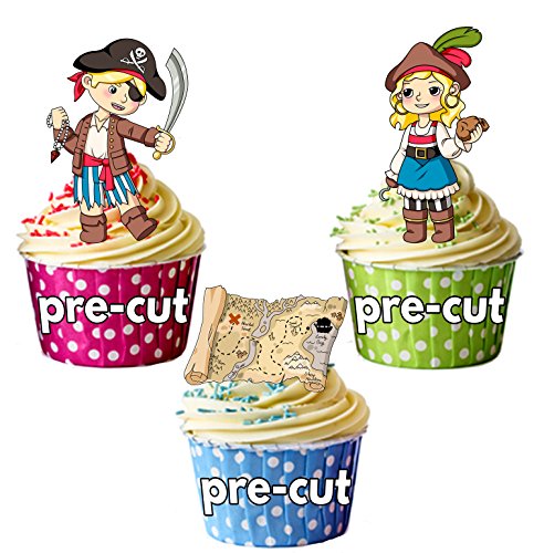 Cupcake-Dekoration, vorgeschnitten, essbar, Piraten- und Schatzkarten-Mix, 12 Stück von AK Giftshop