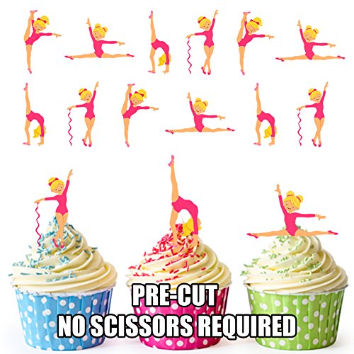 vorgeschnittenen Pretty Pink Gymnastik Mädchen – Essbare Cupcake Topper/Kuchen Dekorationen (12 Stück) von AKGifts
