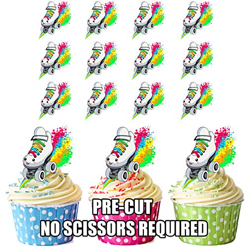 vorgeschnittenen Rainbow Rollschuhe – Essbare Cupcake Topper/Kuchen Dekorationen (12 Stück) von AKGifts