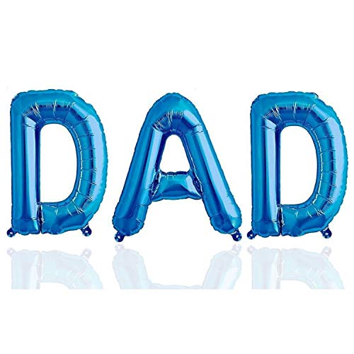 AKH® Ballon mit Aufschrift "Dad", Folie, 41 cm, mit einem aufblasbaren Kunststoffschlauch, "Happy Father's Day", Dekoration für den Vatertag (blau) von AKH
