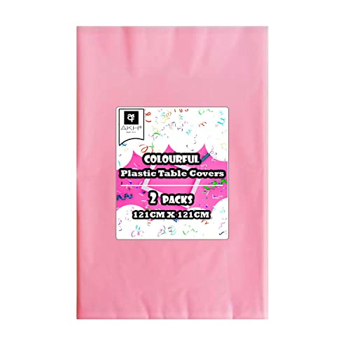 AKH® Einfarbige Pastell-Tischdecken | 2 Stück | bunte Kunststoff-Tischdecke für Hochzeit, Babyparty, Geburtstagsparty, Ostern | hochwertige, langlebige Allzweck-Tischdecke | 121 cm x 121 cm (Rosa) von AKH