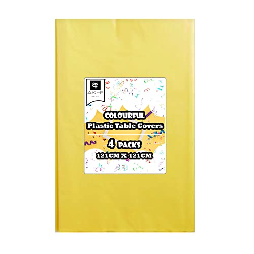 AKH® Einfarbige Pastell-Tischdecken | 4 Stück | bunte Kunststoff-Tischdecke für Hochzeit, Babyparty, Geburtstagsparty, Ostern, hochwertige, langlebige Allzweck-Tischdecke | 121 cm x 121 cm (Gelb) von AKH
