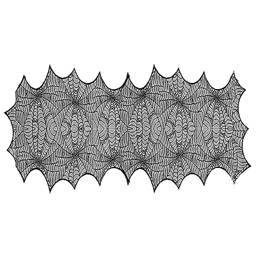 AKH® Gruselige Halloween Spitze Tischdecke | 100 cm x 80 cm Halloween Tischdecke | Gothic Schwarz Design für Spukhaus Dekor und Partyzubehör von AKH