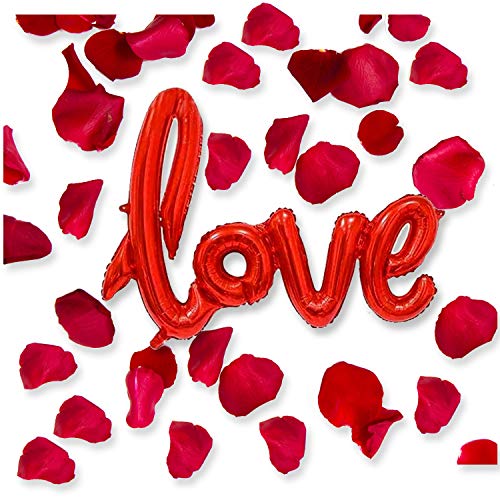 AKH® Love Letter Text Ballon mit 200 Stoff-Rosenblüten | 54 x 43 cm (21 x 17 Zoll) Folienballon mit aufblasbarem Schlauch | 200 Stück Seidenrosenblätter | Valentinstag Hochzeit Dekoration | UK von AKH
