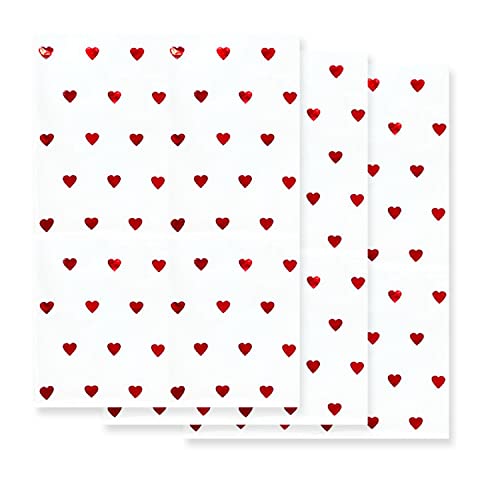 AKH® Seidenpapier mit HerzFolie, 3 Bögen, HerzSeidenpapier mit Folie, Herzen, Valentinstag, Liebe, Geschenkpapier, ca. 70 cm x 50 cm, Geschenkpapier, Bögen zum Verpacken von Geschenkboxen, von AKH