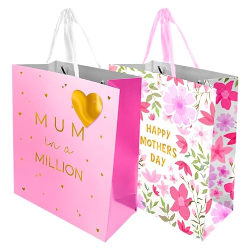 Geschenktüten zum Muttertag, mittelgroß, mit Geschenkanhänger, 2 Stück, 25,4 cm x 21,3 cm x 10 cm, dicke Luxus-Papier-Geschenktüte zum Muttertag von AKH