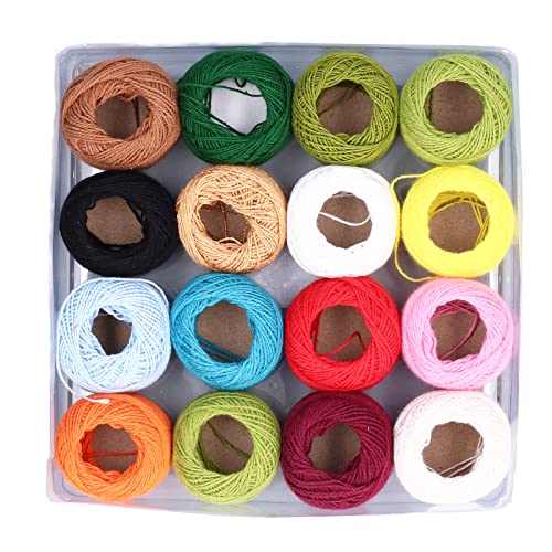 16pcs Premium -Häkelfäden -Set - Leuchtende Farben, Baumwolle, für DIY -Projekte und -geschenke von AKLOSIPY