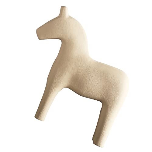 AKLOSIPY Elegante Handbemalte Holzpferdfigur in Premium Pinewood für Dekortisch-stilvolle Geschenkidee in Beige (Klein (13x15 cm, benötigen 3 3a Batterie)) von AKLOSIPY