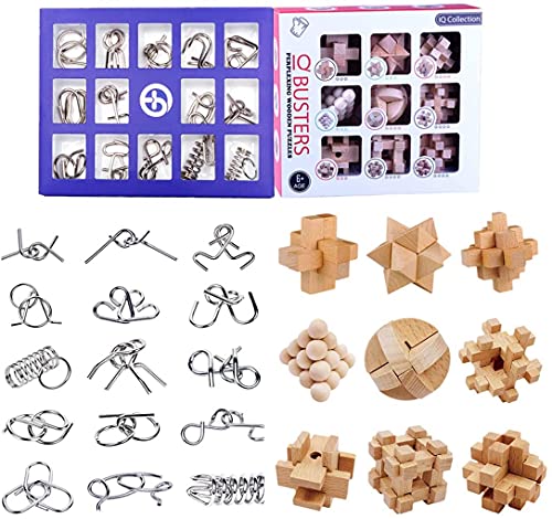 Adventskalender 2022 Knobelspiele IQ Spiele Set, 24 Stück Metallknobelspiele Holz Knobelspiele Weihnachtskalender, 3D IQ Puzzles Geduldspiele Denkspiel für Kinder und Erwachsene (#1) von AKOGD