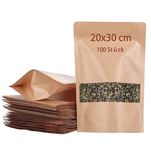 AKOLAFE 100 Stück Papiertüten Braun 20x30x5cm Papiertüten mit Fenster Luftdicht Kraftpapier Tüten Kraftpapiertüten Klein Hochwertig Kekstüten für Süßigkeit, Nüsse, Kaffeebohn, Gewürze, Teeblätter AKOLAFE 100 Stück Papiertüten Braun 20x30x5cm Papiertüten mit Fenster Luftdicht Kraftpapier Tüten Kraftpapiertüten Klein Hochwertig Kekstüten für Süßigkeit, Nüsse, Kaffeebohn, Gewürze, Teeblätter von AKOLAFE