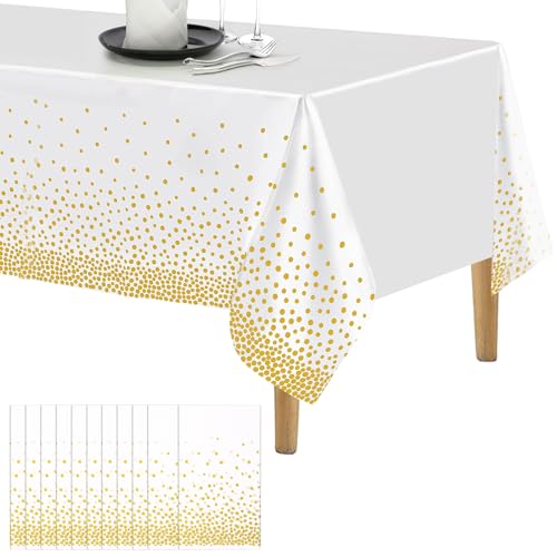 AKOLAFE 15 Stück Goldfarbene Punkte-Tischdecken aus Kunststoff, Einweg-Tischdecken für Partys, 137 x 274 cm, weiße Party-Tischdecke, rechteckige Tischdecke für Picknick, Hochzeit, Geburtstag AKOLAFE 15 Stück Goldfarbene Punkte-Tischdecken aus Kunststoff, Einweg-Tischdecken für Partys, 137 x 274 cm, weiße Party-Tischdecke, rechteckige Tischdecke für Picknick, Hochzeit, Geburtstag von AKOLAFE