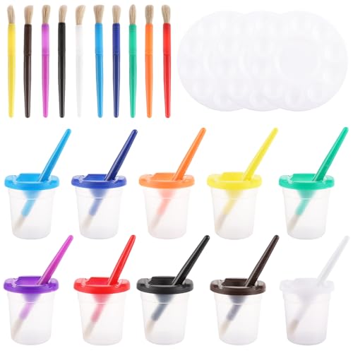 AKOLAFE 20 Pinsel in 10 Farben, 10 Stück sortierte farbige Anti-Verschütten-Farbtöpfe mit Deckel und 3 Farbpaletten, Malbecher mit Pinseln, Kleinkind-Pinsel-Malset für Kleinkinder, Malset für AKOLAFE 20 Pinsel in 10 Farben, 10 Stück sortierte farbige Anti-Verschütten-Farbtöpfe mit Deckel und 3 Farbpaletten, Malbecher mit Pinseln, Kleinkind-Pinsel-Malset für Kleinkinder, Malset für von AKOLAFE