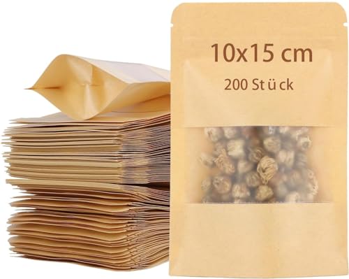 AKOLAFE 200 Stück Papiertüten Braun 10x15x3.5 cm Papiertüten mit Fenster Luftdicht Kraftpapier Tüten Kraftpapiertüten Klein Hochwertig Kekstüten für Süßigkeit, Nüsse, Kaffeebohn, Gewürze, Teeblätter AKOLAFE 200 Stück Papiertüten Braun 10x15x3.5 cm Papiertüten mit Fenster Luftdicht Kraftpapier Tüten Kraftpapiertüten Klein Hochwertig Kekstüten für Süßigkeit, Nüsse, Kaffeebohn, Gewürze, Teeblätter von AKOLAFE