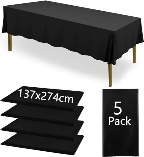 AKOLAFE 5 Stück Tischdecke Schwarz 137x274cm Kunststoff Rechteckig Tischdecke Plastik Wasserdicht Tischdecke Abwaschbar für Party, Picknick, Weihnachten, Geburtstag AKOLAFE 5 Stück Tischdecke Schwarz 137x274cm Kunststoff Rechteckig Tischdecke Plastik Wasserdicht Tischdecke Abwaschbar für Party, Picknick, Weihnachten, Geburtstag von AKOLAFE