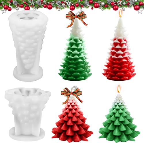 2 Stück Silikonform Weihnachten, Weihnachtsbaum Kerzenformen zum Gießen, Silikonformen Gießform Weihnachten, Kerzenform für DIY Duftkerze, Weihnachten Handwerk Ornamente von AKONE