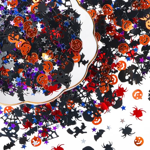 AKONE Halloween Konfetti, Halloween Streudeko Tischdeko, 30g/600 Stück Halloween Dekoration Confetti, Fledermaus Streudeko, Spinne Tischdeko, Hexen Kürbisse Sterne Geist Halloween Deko (A) von AKONE