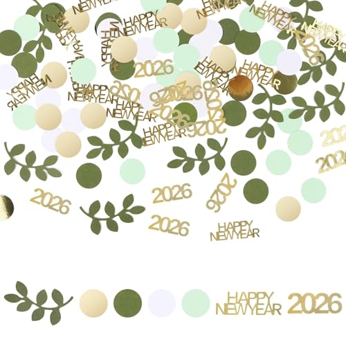 AKONE Silvester Deko 2025 - Happy New Year Konfetti Set, 200 Stück Grün Streudeko für Tischdeko und Party von AKONE