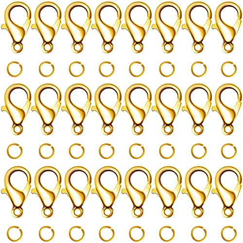 Edelstahl Karabinerverschluss 100 Stück, 7mm Öffnen Sprung Ringe 300 Stück Biegeringe Mini karabiner schmuck Hummer Greifer Haken Ketten Ohrring Armband DIY Verschlüsse Schmuckherstellung (Gold) von AKONE