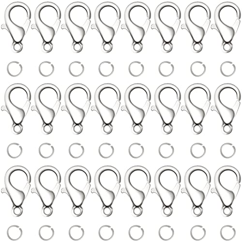 Edelstahl Karabinerverschluss 100 Stück, 7mm Öffnen Sprung Ringe 100 Stück Biegeringe Mini karabiner schmuck Hummer Greifer Haken Ketten Ohrring Armband DIY Verschlüsse Schmuckherstellung (Silber) von AKONE