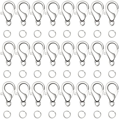 Edelstahl Karabinerverschluss 100 Stück, 7mm Öffnen Sprung Ringe 300 Stück Biegeringe Mini karabiner schmuck Hummer Greifer Haken Ketten Ohrring Armband DIY Verschlüsse Schmuckherstellung (Silber) von AKONE