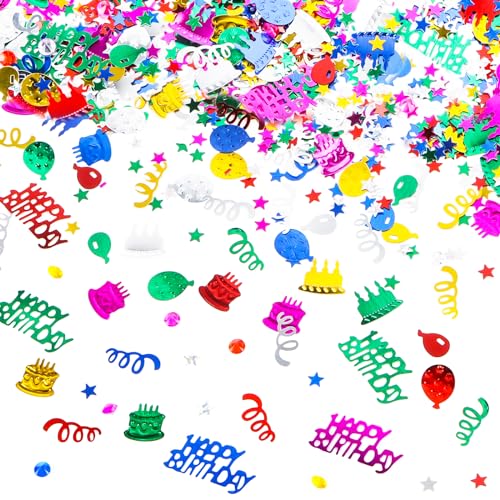 Happy Birthday Konfetti Deko, Tischdeko Geburtstag Streudeko, Buntes&Rosegold Konfetti Geburtstag, Happy Birthday Tischdeko für Männer Frauen Geburtstagsfeier (Buntes Konfetti) von AKONE