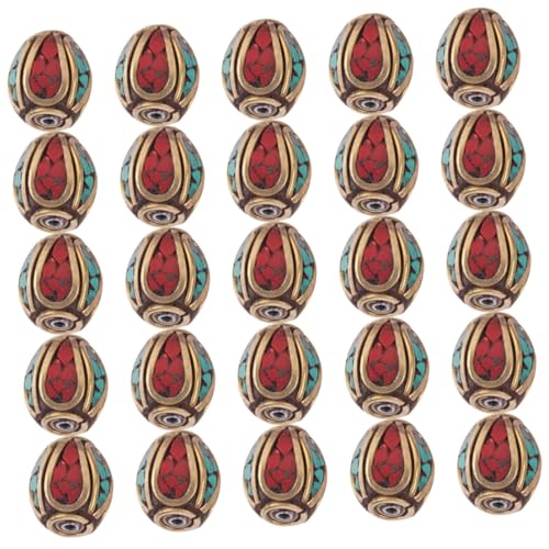 AKOOSY 1 Satz Nepal Brass Spacer Beads Mit Türkis Einsätzen Handgefertigte Schmuckperlen Für Diy Für Schmuckgestaltung Und Bastelprojekte 20 Stück von AKOOSY