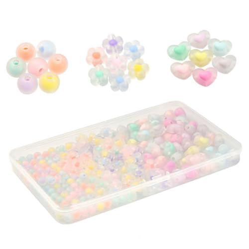 AKOOSY 1 Schachtel DIY Schmuckperlen mit Acrylperlen in Blumen Herz Rundformen Vielseitig für Armbänder Halsketten und Ohrringe Langlebig Leicht zum Auffädeln und Basteln von AKOOSY