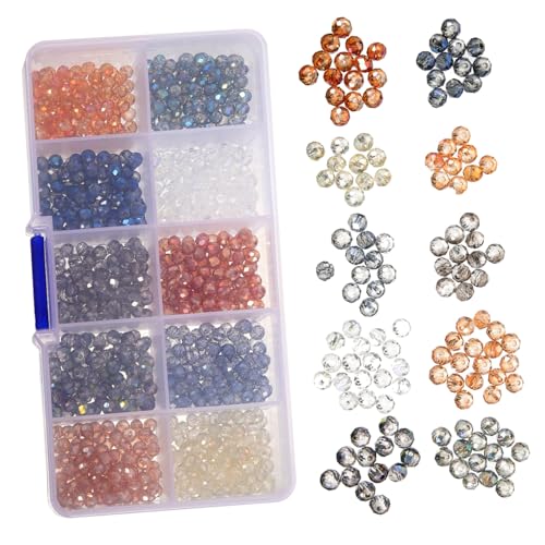 AKOOSY 1 Schachtel Facettierte Runde Glasperlen Bunte Schmuckperlen für DIY Armbänder Basteln Zubehör für Perlenketten Schmuckherstellung von AKOOSY