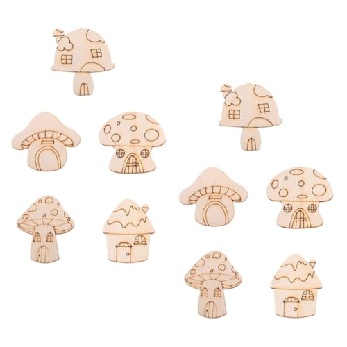 AKOOSY 10 Stück Holzpilzscheiben hölzerne Eichel Holzpilze Pilz-Party-Dekorationen unvollendetes Holzhandwerk pilz badezimmer Spielzeugholz bemalen Pilze basteln Mini-Pilze Khaki von AKOOSY