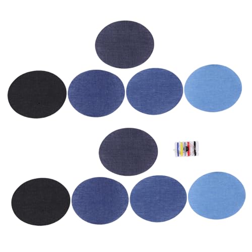 AKOOSY 10 Stück Teiliges Denim Bügelflicken Oval mit Nähset Robuste Jeansflicken zum Aufbügeln und Annähen Vielseitig für Jacken Hüte Rucksäcke Weicher Baumwollstoff Praktische DIY von AKOOSY