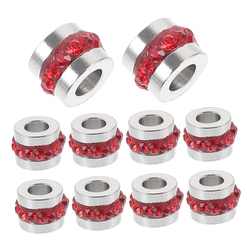AKOOSY 10 Stück Teiliges Edelstahl Spacer Perlen mit Roten Strasssteinen Langlebig und Verblassungsresistent für Schmuckperlen Basteln Armbänder und DIY Zubehör von AKOOSY