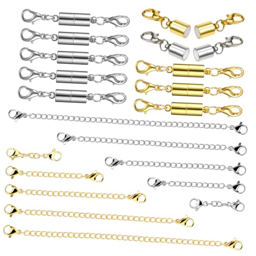 AKOOSY 10 Stück Teiliges Schmuckverlängerungs mit Kettenverlängerern und Magnetischen Karabinerverschlüssen in Silber und Gold für DIY Schmuckherstellung Vielseitige Leicht und Langlebig AKOOSY 10 Stück Teiliges Schmuckverlängerungs mit Kettenverlängerern und Magnetischen Karabinerverschlüssen in Silber und Gold für DIY Schmuckherstellung Vielseitige Leicht und Langlebig von AKOOSY