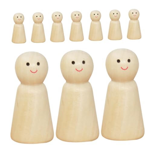 AKOOSY 10 Stück Teiliges Unbemalte Holzfiguren zum Bemalen DIY Peg Dolls mit Lachendem Gesicht Natürliche Holzpuppen für Kreative Bastelprojekte Kindgerechte Malspaß und von AKOOSY