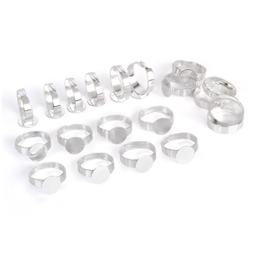 AKOOSY 10 Stück Teiliges Verstellbares Ringrohling Silberbeschichtet ohne Nickel Runde Lünette DIY Schmuckzubehör für Fingerringe Einfache Schmuckherstellung von AKOOSY