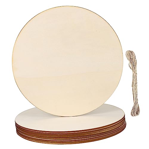 AKOOSY 10 Stück Unbearbeitete Holzscheiben Durchmesser mit Ropes für DIY Bastelprojekte Malerei Dekoration und Kreative Handarbeiten von AKOOSY