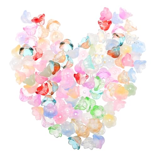 AKOOSY 100 Stück Glasblumen Perlen für DIY Schmuckherstellung Bunte Glockenblumen Charms Langlebige Glasierte Blumenanhänger für Armband Halskette Bastelperlen Zubehör von AKOOSY