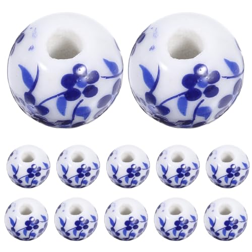 AKOOSY 100 Stück Keramikperlen: 12 Mm Porzellanperlen Mit Blumenmuster Zur Schmuckherstellung, Armbändern Und – Bastelbedarf von AKOOSY