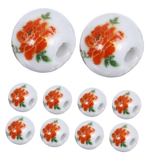 AKOOSY 100 Stück Porzellanperlen: 12 Mm Blumen-keramikperlen Zum Basteln Von Schmuck, Armbändern Und – Bastelbedarf von AKOOSY
