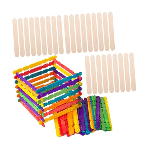 AKOOSY 100 Stück Teiliges Bunte und Natürliche Holzstäbchen Stabile Eisstiele für DIY Basteln Sichere Holzsticks für Sommerparty Kindergarten und Dessertdeko von AKOOSY