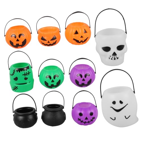 AKOOSY 11 Stück Teiliges Halloween Süßigkeiten Eimer Große Kapazität Kunststoff Kürbis und Hexen Eimer mit Henkel Praktischer Candy Bucket für Halloween Party Dekoration und Sammeln von AKOOSY