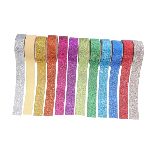 AKOOSY 12 Rollen Bunte Washi Tapes mit Glitzer Vielseitiges DIY Klebeband für Scrapbooking Geschenkverpackung und Partydeko Leicht Tragbar Farbiges Papierklebeband für Kreative von AKOOSY