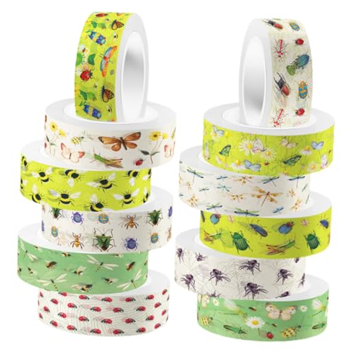 AKOOSY 12 Rollen Transparentes Insekten Washi Tape Selbstklebendes Scrapbooking Klebeband Dekoratives DIY Bastelband für Notizbücher Journaling Geschenkverpackung Vielseitig Einsetzbar von AKOOSY