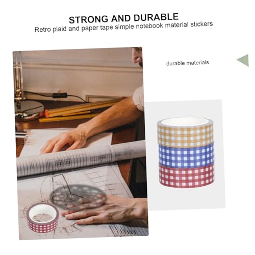 AKOOSY 12 Rollen Vintage Grid Washi Tape Farben Rot Blau Gelb Dekoratives Klebeband für Scrapbooking Tagebuch Geschenkverpackung und DIY Bastelprojekte von AKOOSY