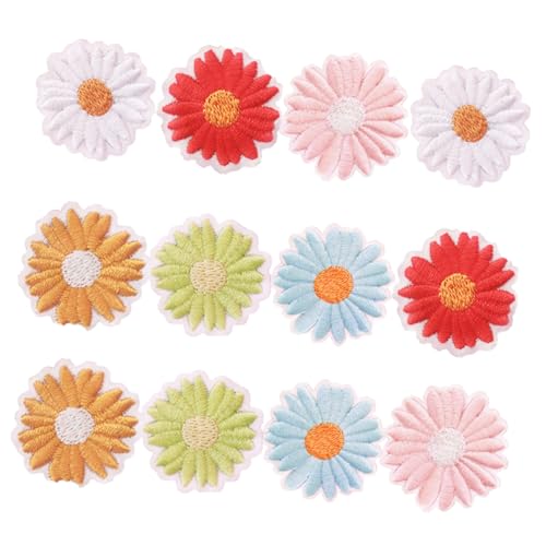 AKOOSY 12 Stück Flicken Für Kleidung Tulpen Flicken Nähen Flecken Stickerei Stoff Gänseblümchen Tuch Patch Blumen- Scrapbooking Pflaster Aufkleben Bestickt Aufkleber Rosa Dekorationen von AKOOSY