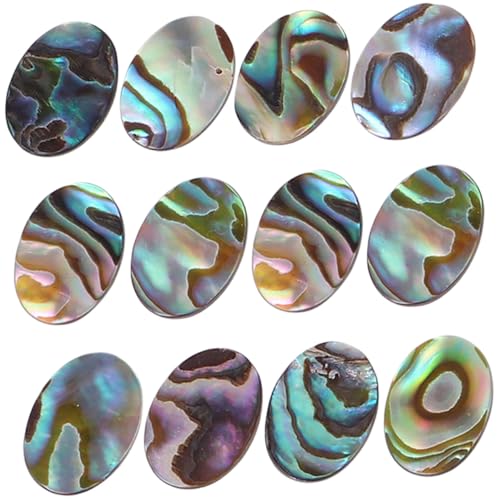 AKOOSY 12 Stück Teiliges Abalone Muschel Cabochon Flach für Schmuckherstellung DIY Schmuckanhänger Ohrringe Halsketten Bastelperlen mit Einzigartigem Farbverlauf und Feiner Struktur von AKOOSY