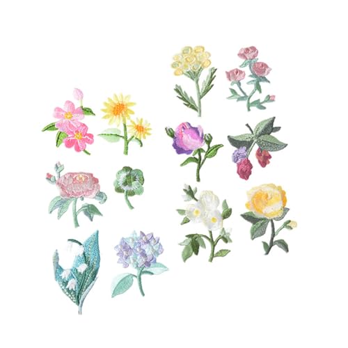 AKOOSY 12 Stück Teiliges Bestickte Blumen Patches Vielseitige Applikationen zum Aufnähen und Reparieren von Kleidung Taschen Hüten DIY Garment Accessories für Damen und Freizeitmode von AKOOSY