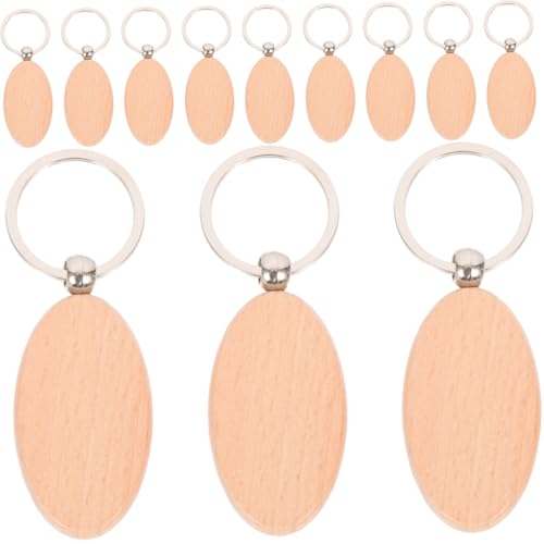 AKOOSY 12 Stück Teiliges Holz Schlüsselanhänger Blanko zum Bemalen und Gravieren DIY Bastelset aus Massivem Holz Personalisierbare Holzscheiben für Kreative Geschenke und von AKOOSY