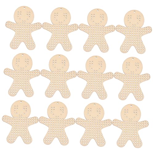 AKOOSY 12 Stück Teiliges Holzanhänger Lebkuchenmann Form Bastelset Unbehandelte Diy Kreuzstich Holzplaketten Einsteigerfreundlich Personalisierbar Weihnachtsdeko Zubehör von AKOOSY